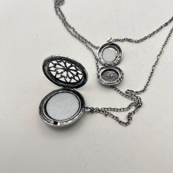 Aromatherapy Diffuser Double Locket Necklace 18" & 22" Chains +2" Silver Tone - Picture 3 of 8